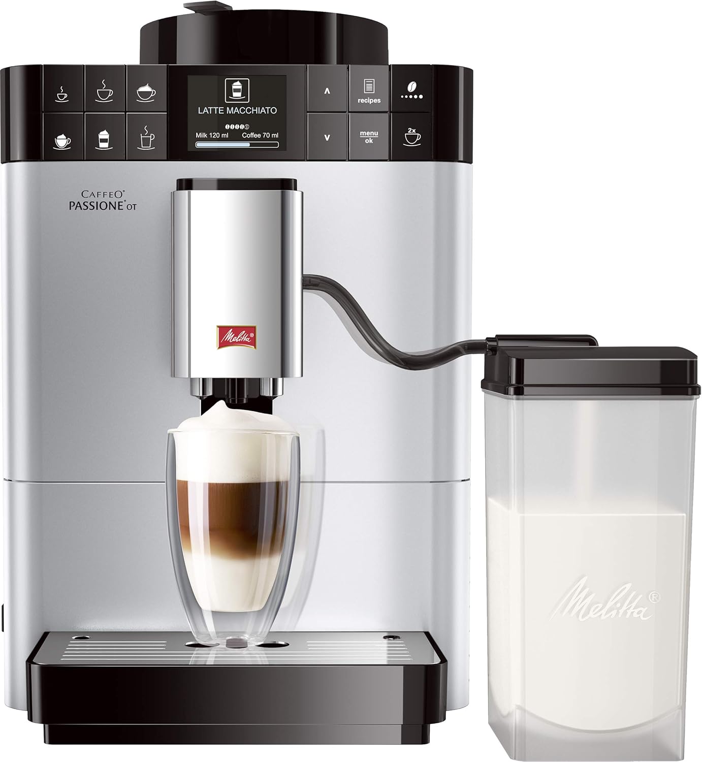 Melitta Caffeo Passione OT F531-101 Macchina da Caffè Completamente Automatica - Funzione One Touch, Due Tazze, Argento